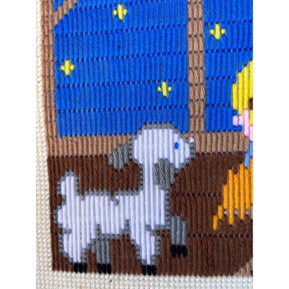 Nativity Scene Completed Needlepoint Art Ready to Hang Plastic back 16.5"x13.25" - Picture 7 of 11